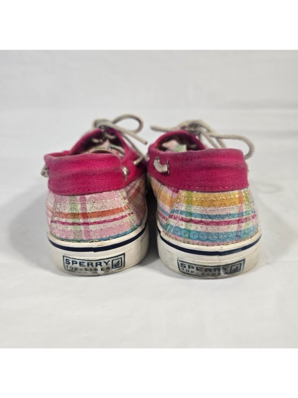 Sperry Top Sider Plaid Sequin Boat Shoes Women Size 9 Pink Pastel Coastal Preppy - Picture 4 of 10
